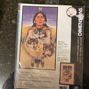 New 9”x16” Native Wolf Trio Counted Cross Stitch